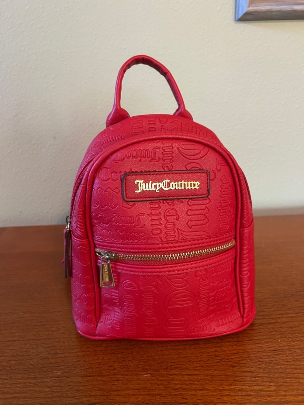 Juicy Couture Red Embossed Mini Backpack with Gold Hardware